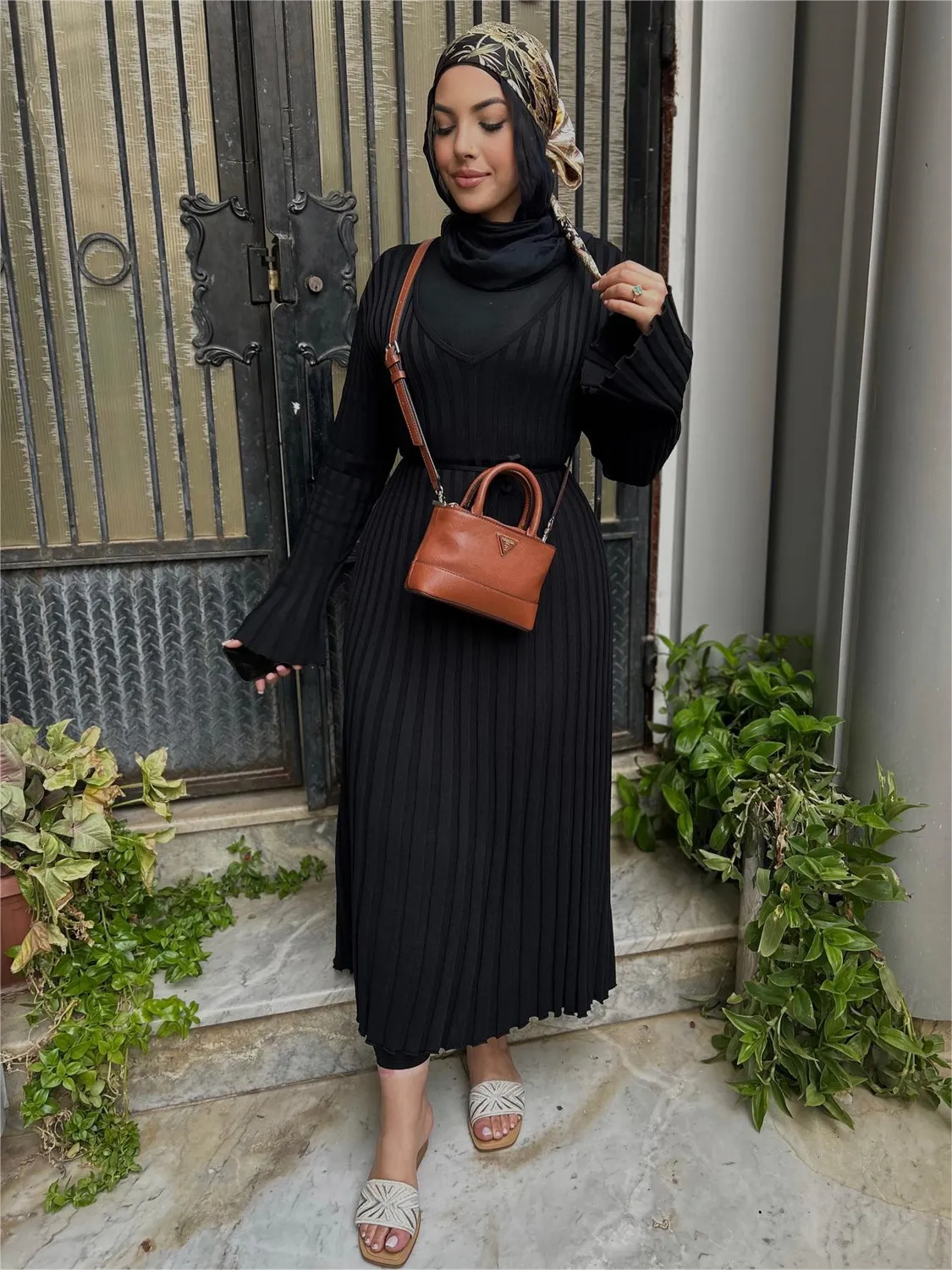 Robe Midi d'Automne en Tricot à Manches Longues