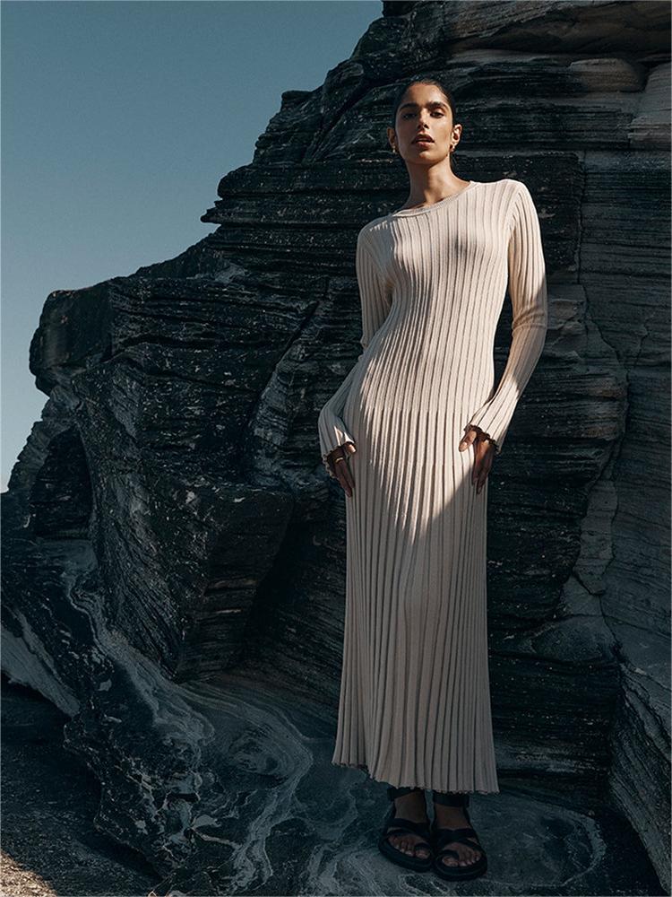 Robe Midi d'Automne en Tricot à Manches Longues