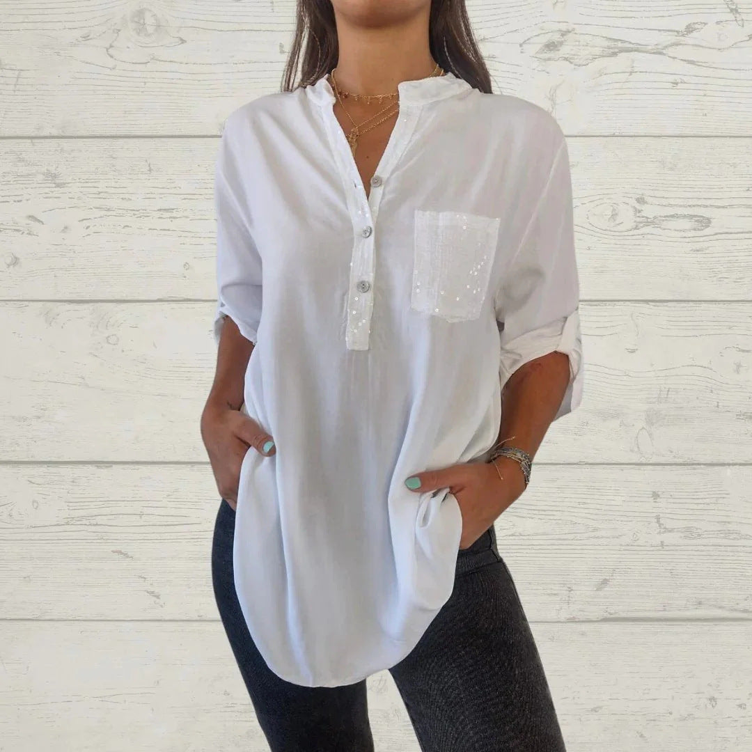 🔥Nouveauté - 52% de réduction🔥Chemise femme avec imprimé sequins et décolleté en V