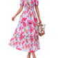 🔥Dernier jour de soldes : 50 % de réduction🔥Robe longue en mousseline à volants et imprimé floral pour femme - Manches courtes et encolure carrée