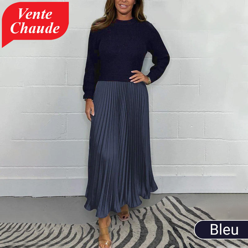 📢📢50 % de réduction !! 🥰Robes plissées à col rond pour femmes, élégantes et stylées