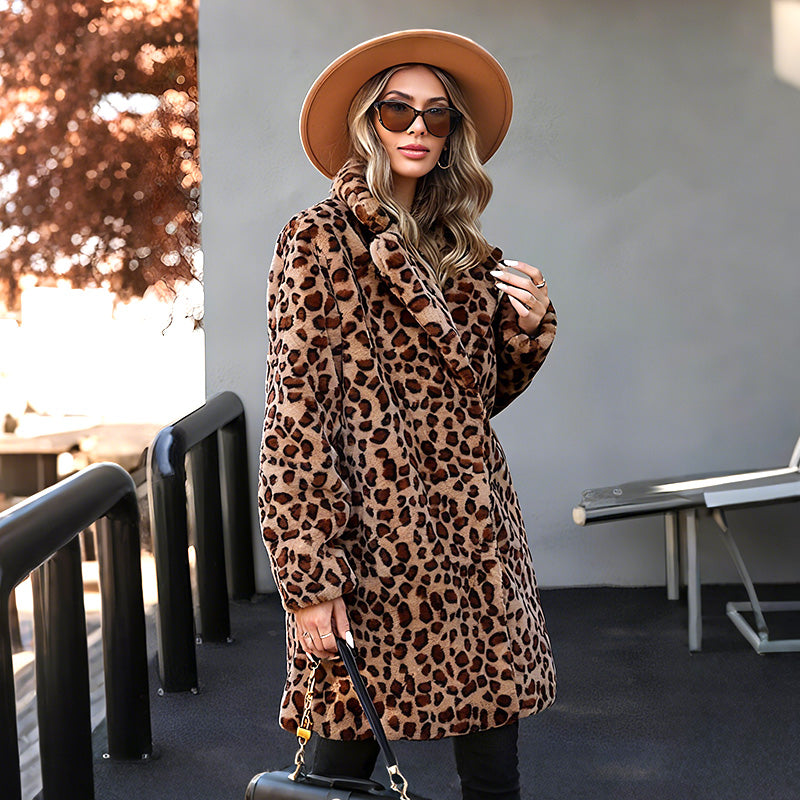❄️Offres spéciales hiver❄️ Veste mi-longue à motif léopard pour femmes