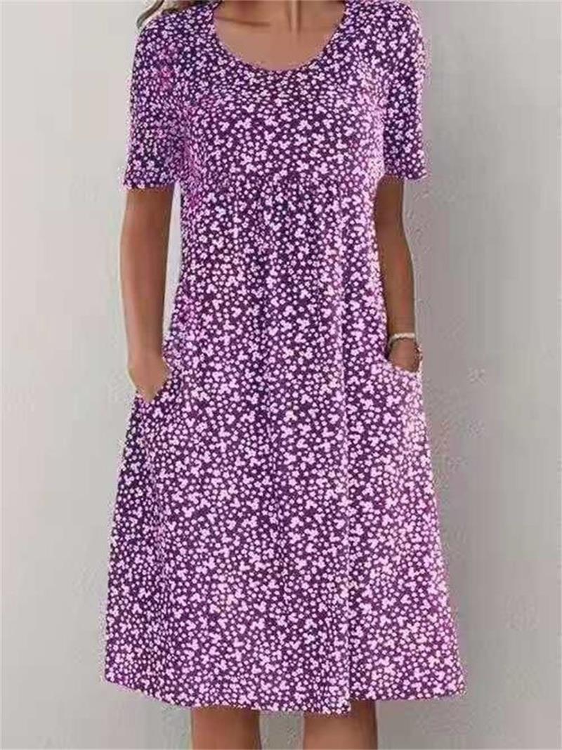 🎁Robe en coton à encolure dégagée pour femmes décontractées (8 couleurs avec poches)