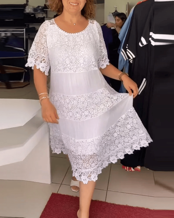 Robe en dentell à manches courtes de couleur unie🌸