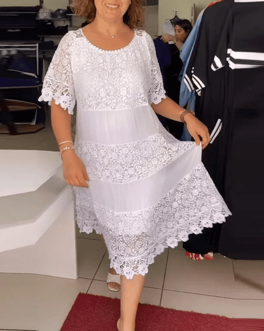 Robe en dentell à manches courtes de couleur unie🌸