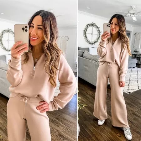 💝🔥Soldes à durée limitée - 50 % de réduction🔥🎀Ensemble lounge 2 pièces pour femme, coupe oversize, demi-zip et jambes larges
