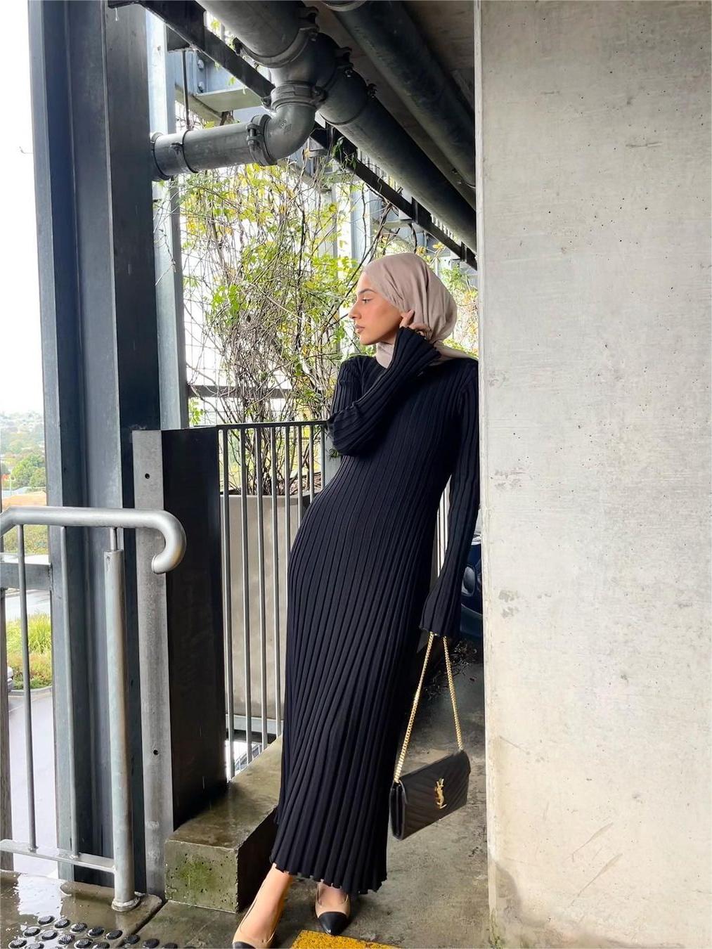 Robe Midi d'Automne en Tricot à Manches Longues