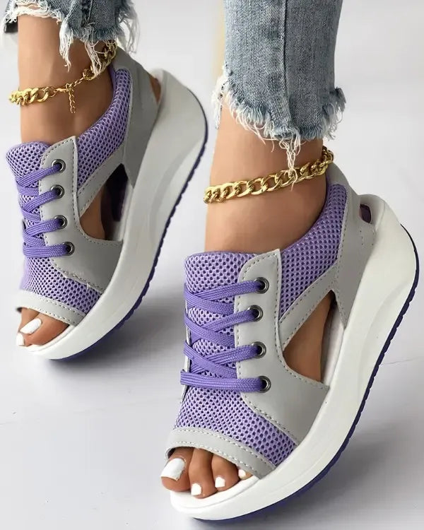 🔥Sandales Muffin à lacets et découpes contrastées