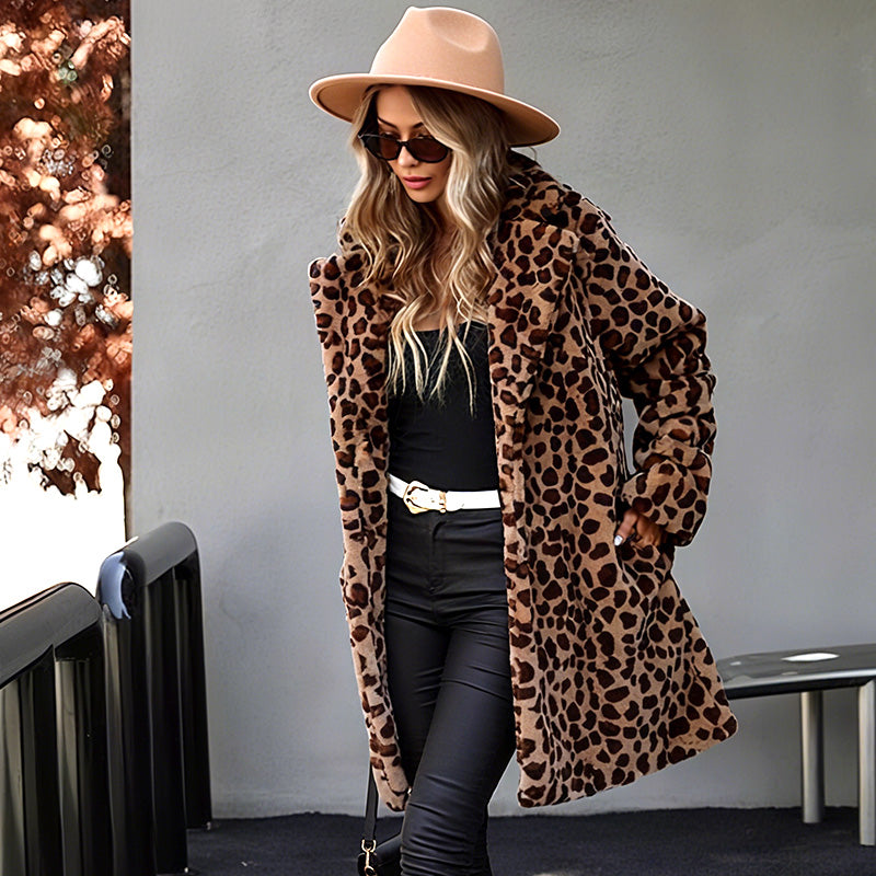 ❄️Offres spéciales hiver❄️ Veste mi-longue à motif léopard pour femmes