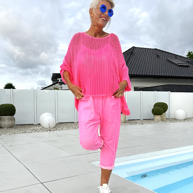 ✨Combinaison + Smock creux à imprimé lettres pour femmes, tenue décontractée