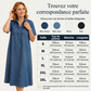 👗🔥 -50% ! Robe-Chemise Midi Jean Femme Poches – Tissu Structuré Non Collant Coupe Oversize Flatteuse Toutes Morphologies S-3XL, Col V Ajustable Manches Courtes Élégance Quotidienne, Légère Respirante ✨