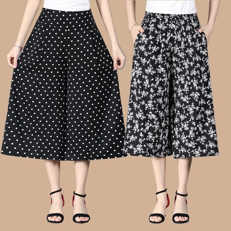 2024 Culottes larges en mousseline plissée à taille élastique pour femmes