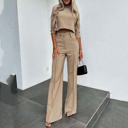 👚 50% DE RÉDUCTION ! 🎉 Ensemble Femme Top Court & Pantalon Large – Élégant, Confortable & Tendance 👖📦