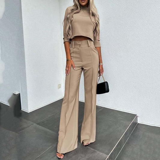 👚 50% DE RÉDUCTION ! 🎉 Ensemble Femme Top Court & Pantalon Large – Élégant, Confortable & Tendance 👖📦