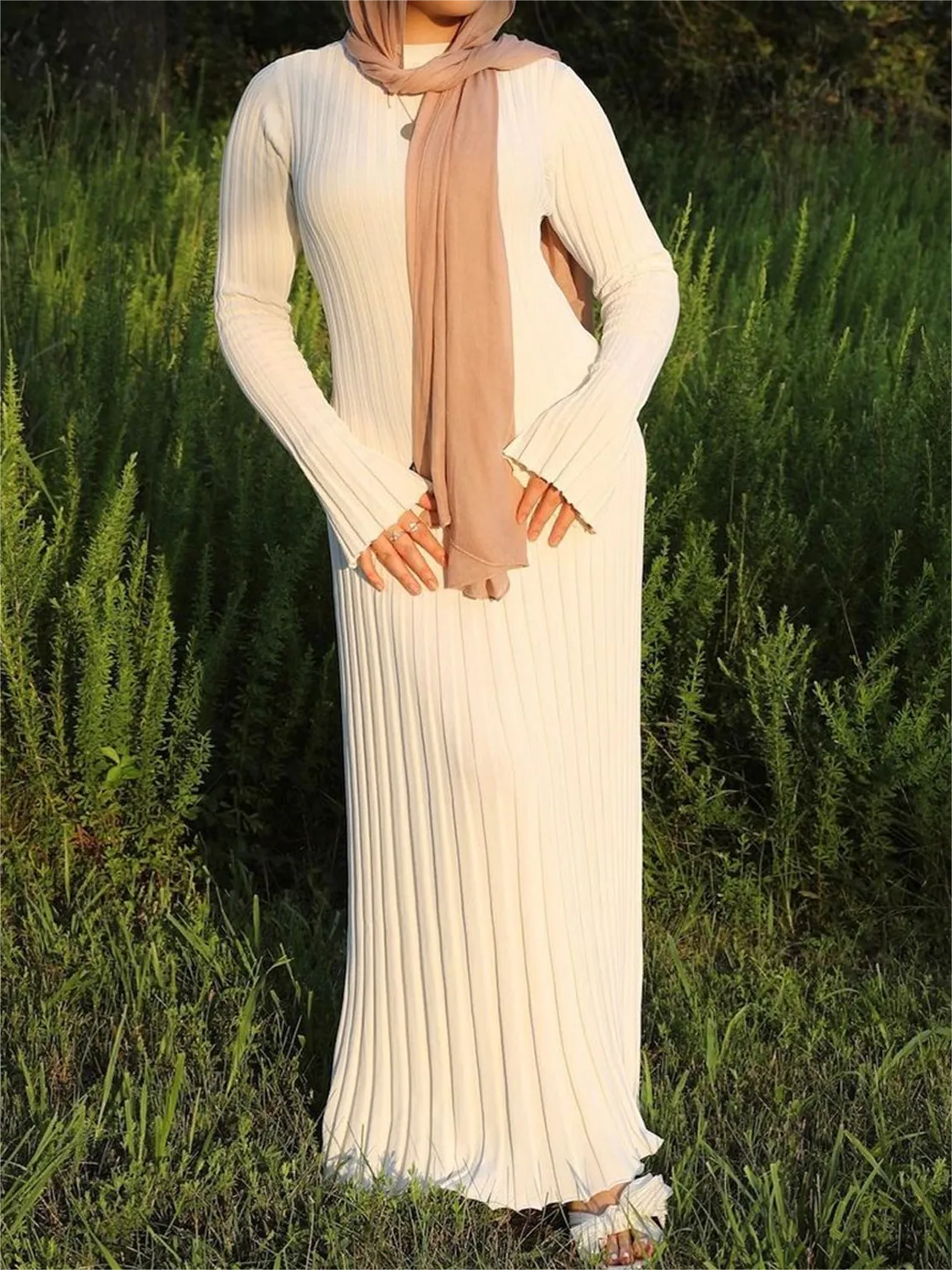 Robe Midi d'Automne en Tricot à Manches Longues