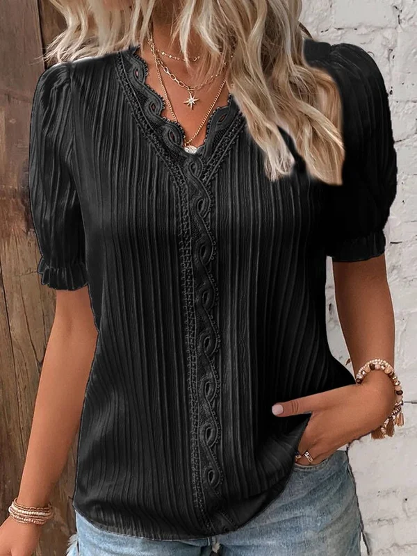 Chemise élégante en dentelle unie à col en V (achetez-en 2, livraison gratuite)