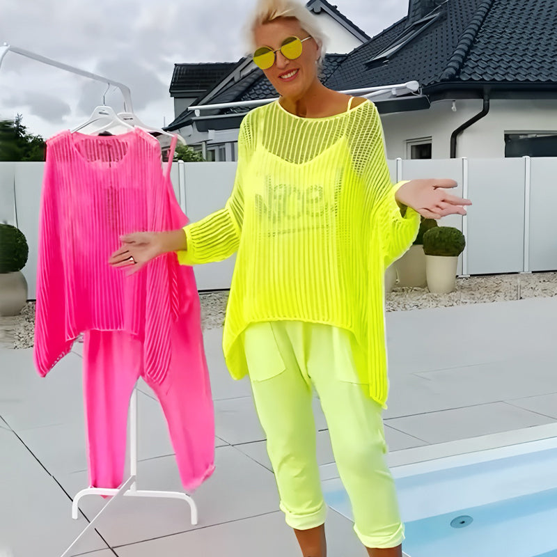 ✨Combinaison + Smock creux à imprimé lettres pour femmes, tenue décontractée