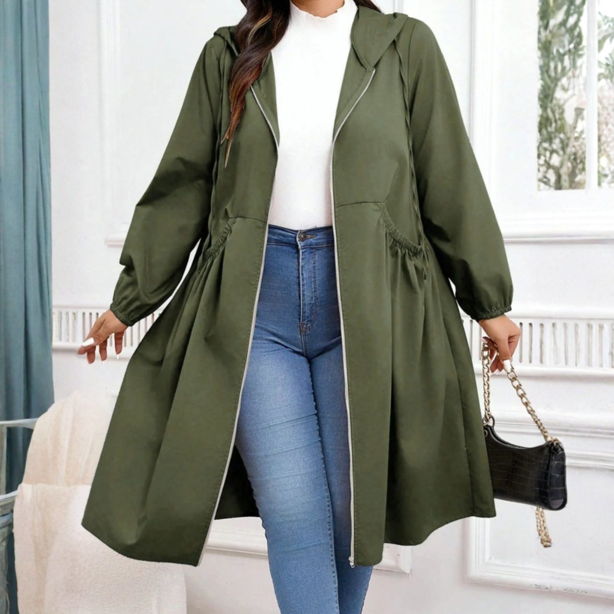💖SOLDES 50 % DE RÉDUCTION🧥Manteau décontracté grande taille à capuche, manches longues, fermeture éclair et cordon de serrage