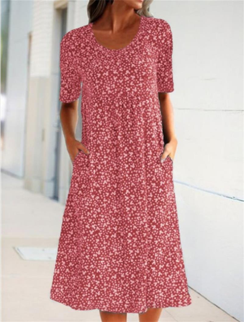 🎁Robe en coton à encolure dégagée pour femmes décontractées (8 couleurs avec poches)