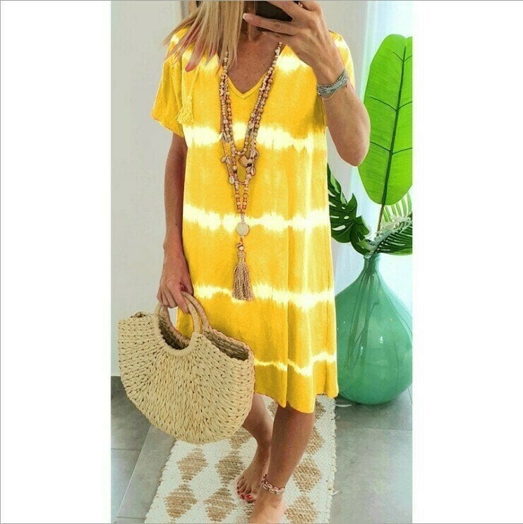 👗 50% DE RÉDUCTION 🌊 Robe-t-shirt ample à manches courtes, rayée & teinte au nœud – Coton doux, coupe décontractée – Parfaite pour un look tendance et confortable en été ou à la plage – légère et facile à accessoiriser ✨☀️