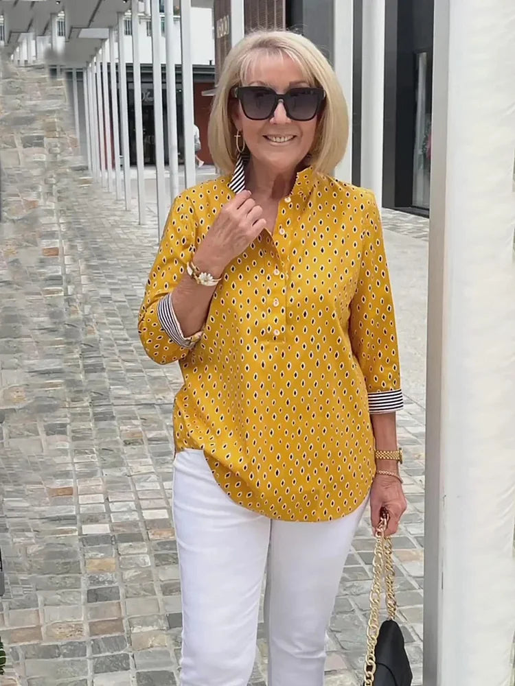 🌈【🔥Best Sellers】 Chemise à manches 3/4 avec col montant imprimé