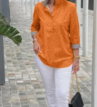 🌈【🔥Best Sellers】 Chemise à manches 3/4 avec col montant imprimé