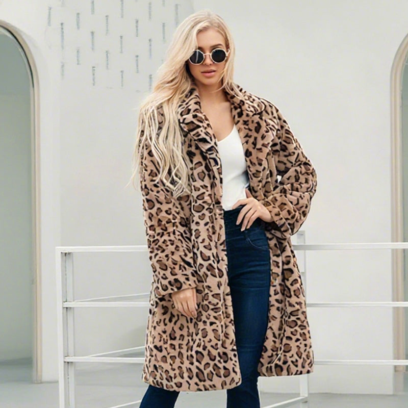 ❄️Offres spéciales hiver❄️ Veste mi-longue à motif léopard pour femmes