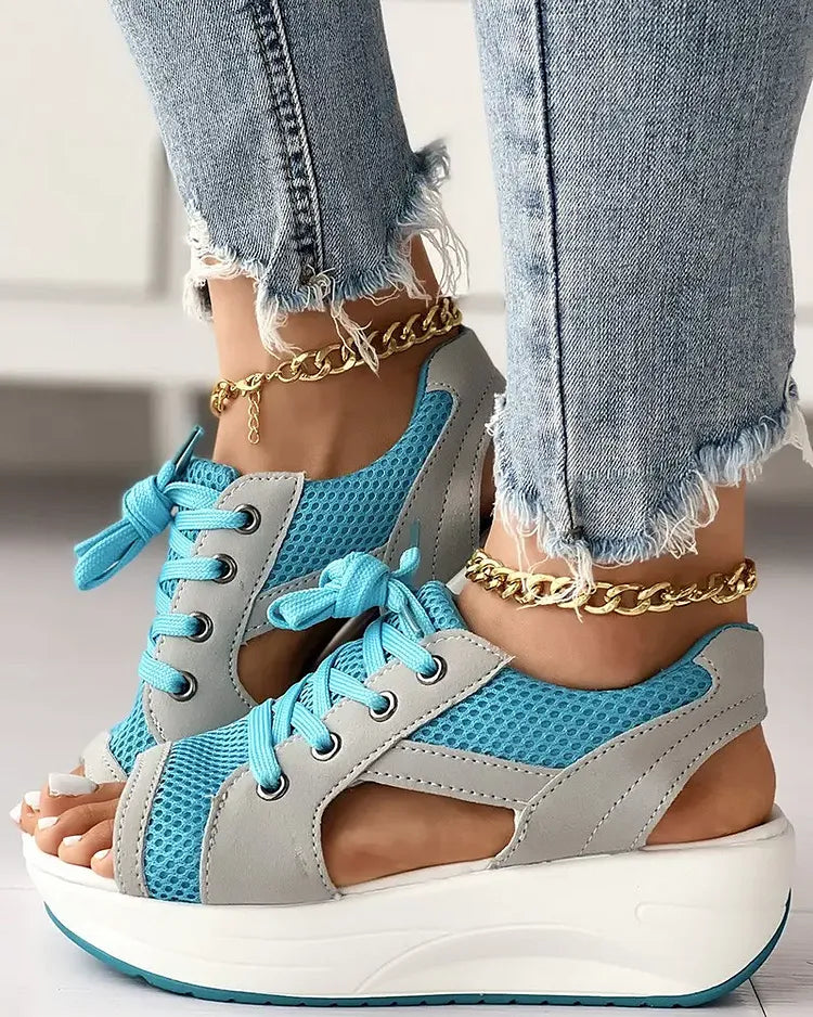 🔥Sandales Muffin à lacets et découpes contrastées