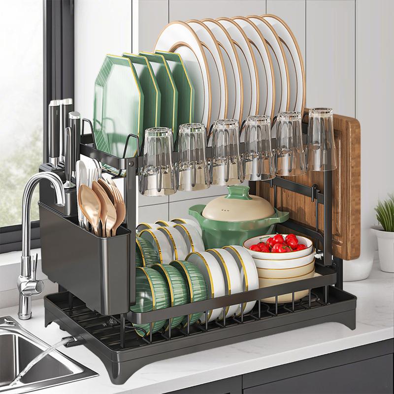 🍽️ 50% DE RÉDUCTION! ✨ Égouttoir à Vaisselle 2 Niveaux – Avec Plateau d'Égouttage, Gain de Place & Idéal pour les Cuisines Familiales 🏠