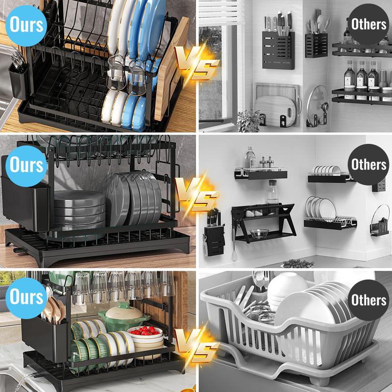 🍽️ 50% DE RÉDUCTION! ✨ Égouttoir à Vaisselle 2 Niveaux – Avec Plateau d'Égouttage, Gain de Place & Idéal pour les Cuisines Familiales 🏠