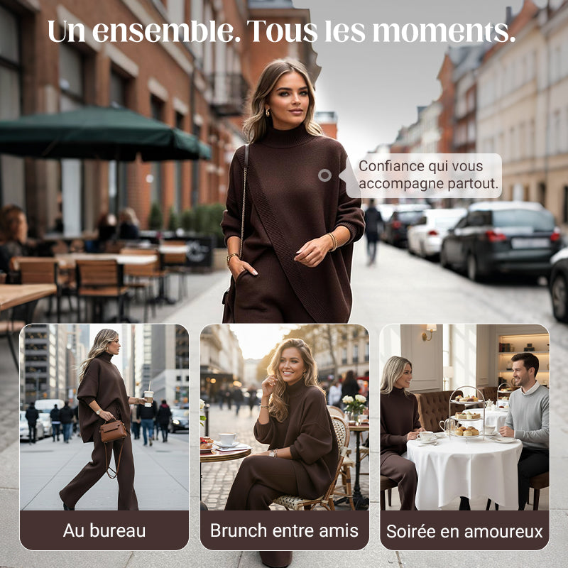 🔥Ensemble 2 pièces femme👚Pull asymétrique + pantalon large, coupe ample et tissu doux, ultra confortable✅