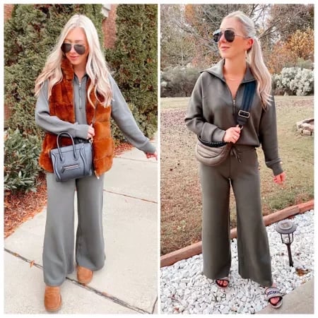 💝🔥Soldes à durée limitée - 50 % de réduction🔥🎀Ensemble lounge 2 pièces pour femme, coupe oversize, demi-zip et jambes larges