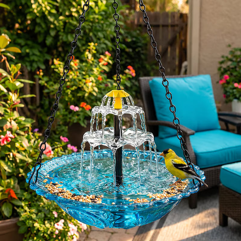 🔥💐 SOLDES DE PRINTEMPS - 50 % DE RÉDUCTION ⚡ PLUS DE 50 000 VENDUS ! 🐦 Baignoire à oiseaux suspendue solaire – Fontaine ou distributeur de nourriture pour oiseaux
