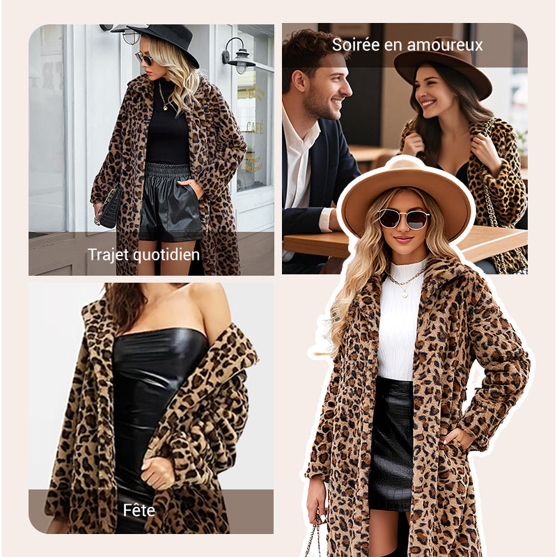 ❄️Offres spéciales hiver❄️ Veste mi-longue à motif léopard pour femmes
