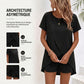 Ensemble deux pièces pour femme composé d'un haut asymétrique et d'un short, couleur unie