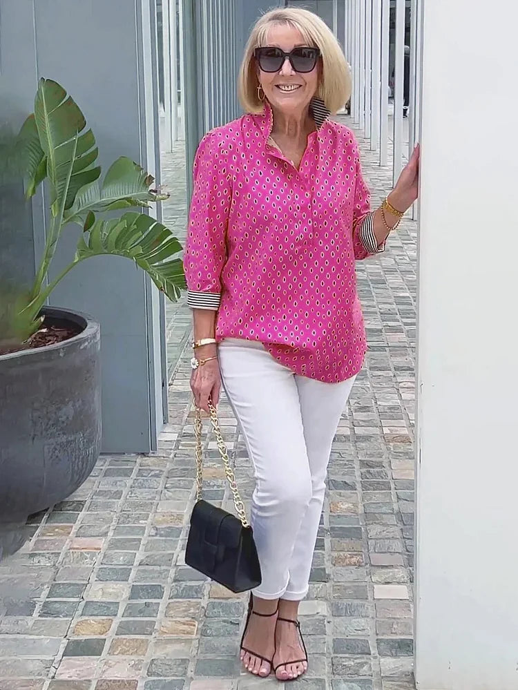 🌈【🔥Best Sellers】 Chemise à manches 3/4 avec col montant imprimé