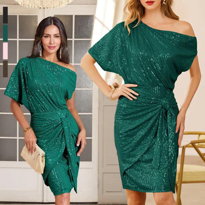 💃Soldes du dernier jour -60% DE RÉDUCTION🎉Robe plissée étincelante à une épaule✨