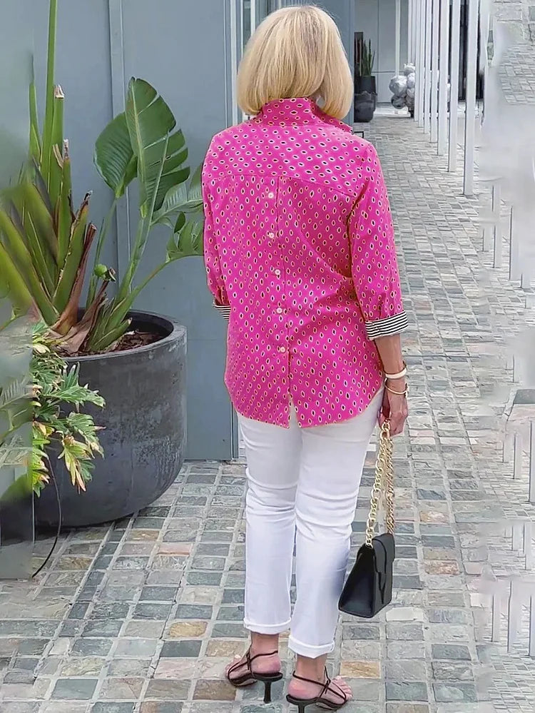 🌈【🔥Best Sellers】 Chemise à manches 3/4 avec col montant imprimé