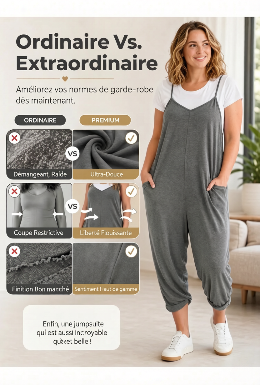 👗 PROMO LIMITÉE 50% DE RÉDUCTION ! ✨ Combinaison Salopette Bretelles Spaghetti – Coupe Ample, Tendance, Polyvalente 🌿
