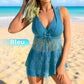 Maillot de bain deux pièces pour femme, col en V, bordure en dentelle et shorty