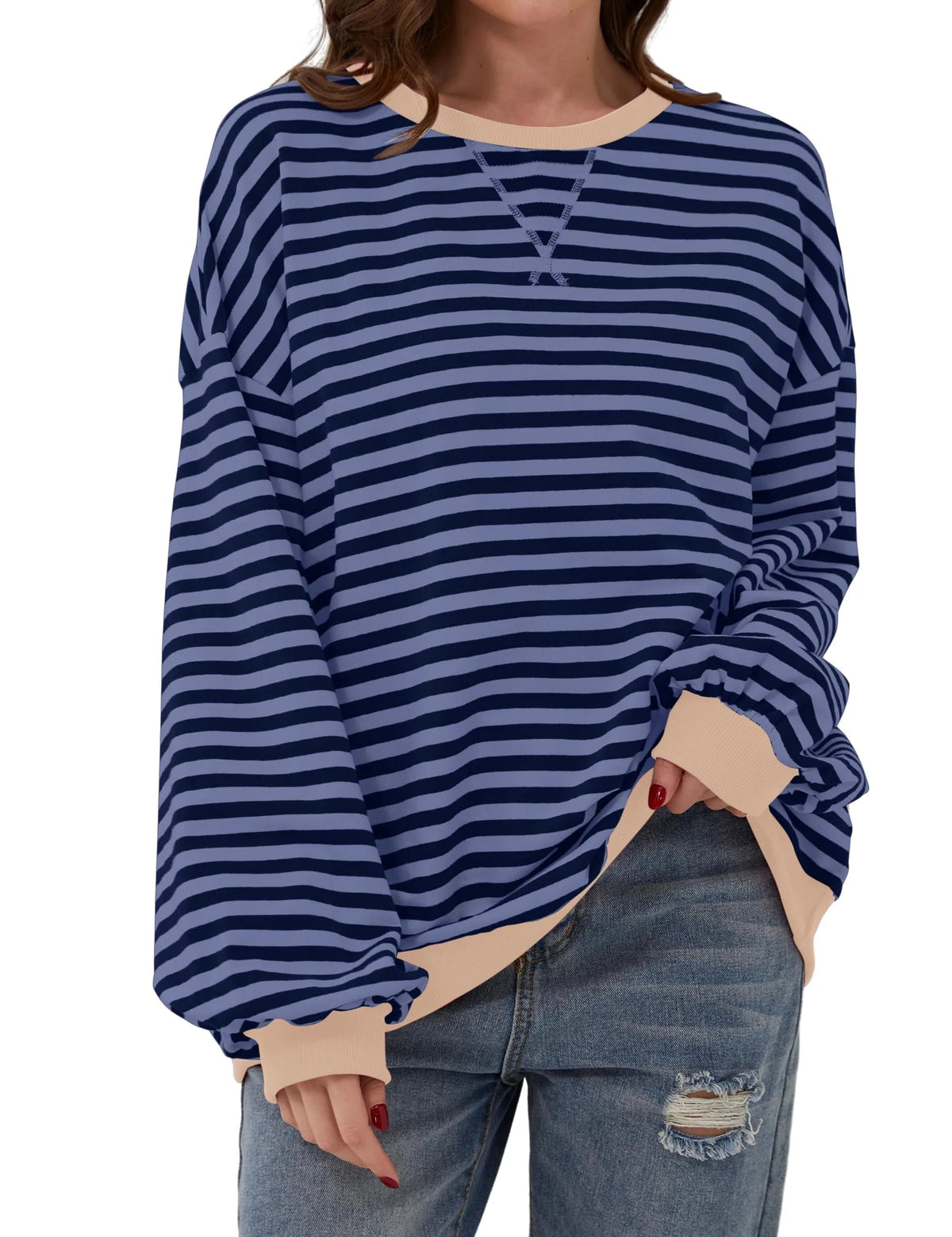 🔥49% de réduction😲 - T-shirt à manches longues et col rond rayé à la mode pour femmes