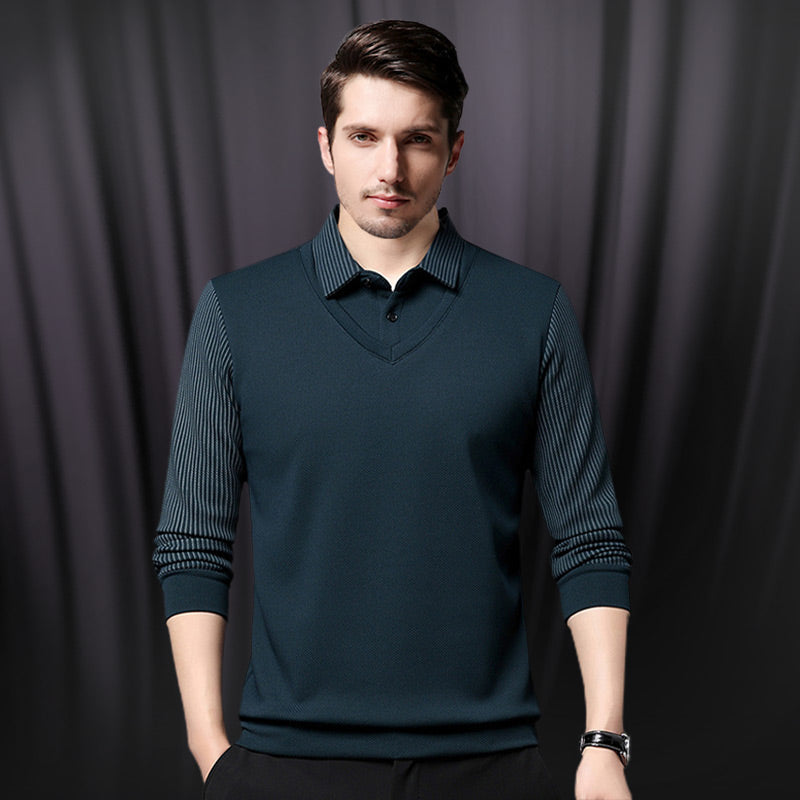🔥49% DE RÉDUCTION ! 🍂 Chemise à Col Rayé 2 Pièces - Style Automne/Hiver en Coton Respirant et Confortable 👔📦