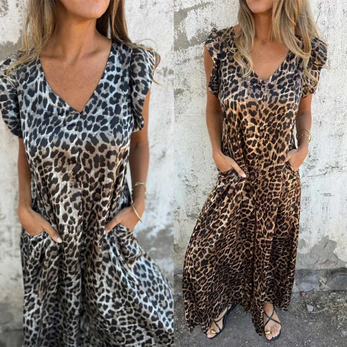 ✨ 2025 nouvelle robe pour femme avec col en V et imprimé léopard