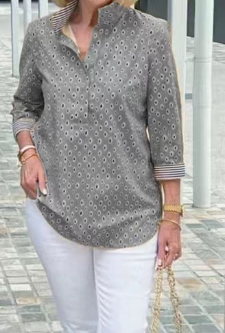 🌈【🔥Best Sellers】 Chemise à manches 3/4 avec col montant imprimé