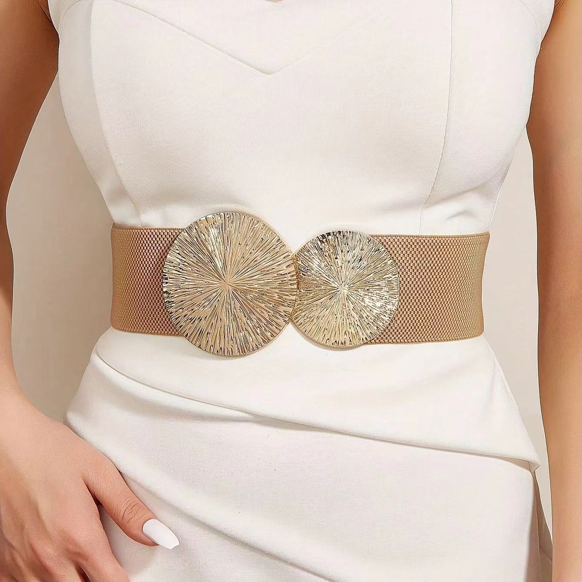 ✨Women's Vintage Gold Buckle High Elastic Belt💫Adjustable Waistband for Dresses, Skirts & Pants with Timeless Design🌟