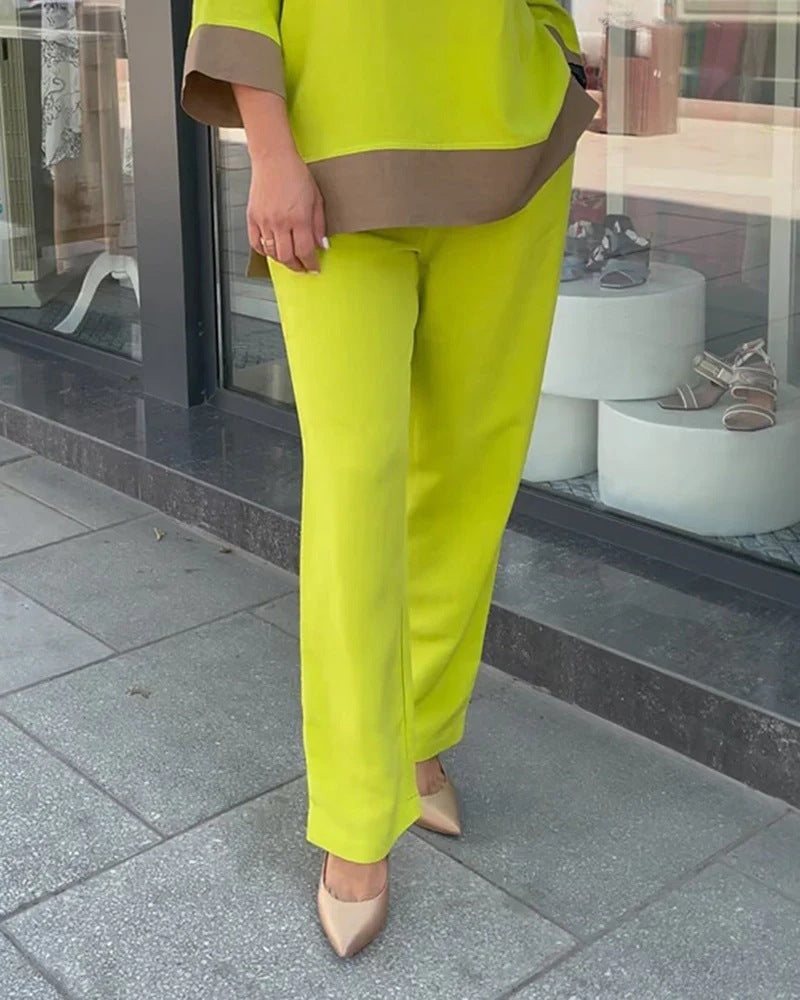 49%Réduction🔥 Ensemble pantalon élégant à manches longues col rond et jambes droites