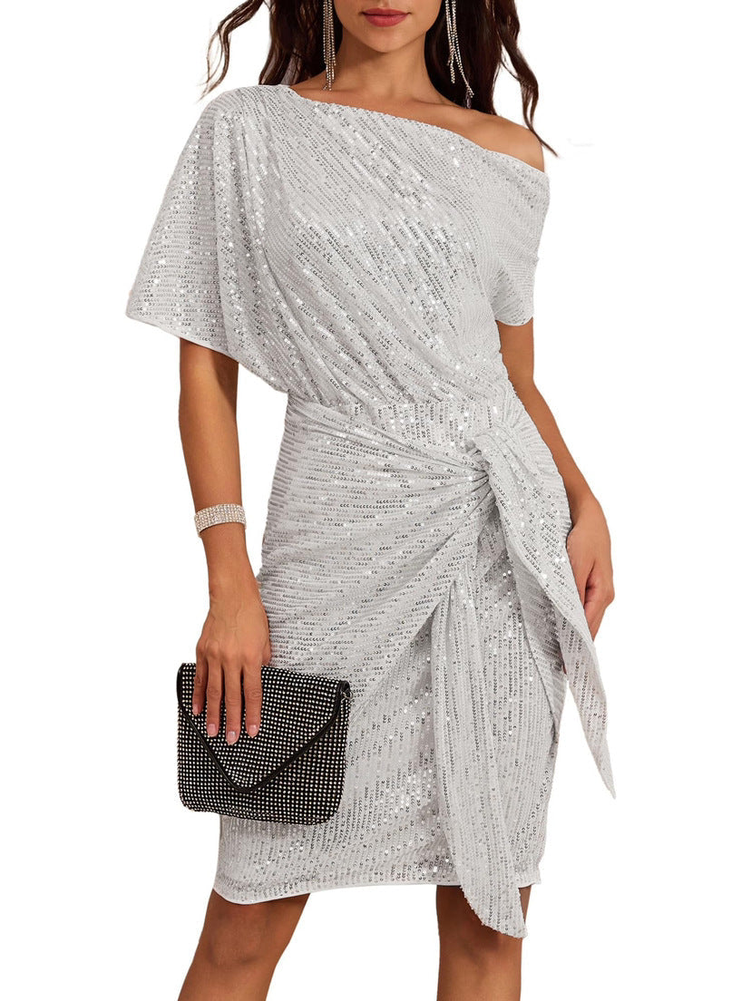 💃Soldes du dernier jour -60% DE RÉDUCTION🎉Robe plissée étincelante à une épaule✨