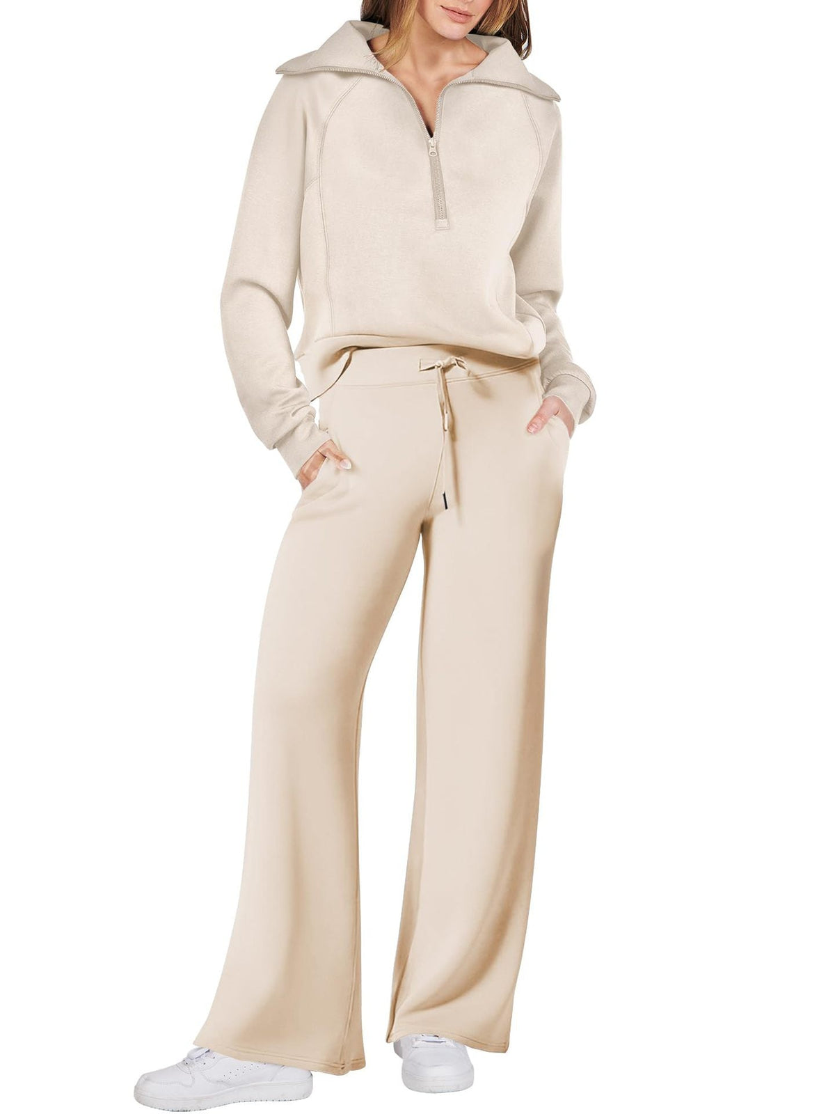 💝🔥Soldes à durée limitée - 50 % de réduction🔥🎀Ensemble lounge 2 pièces pour femme, coupe oversize, demi-zip et jambes larges