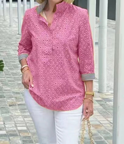 🌈【🔥Best Sellers】 Chemise à manches 3/4 avec col montant imprimé