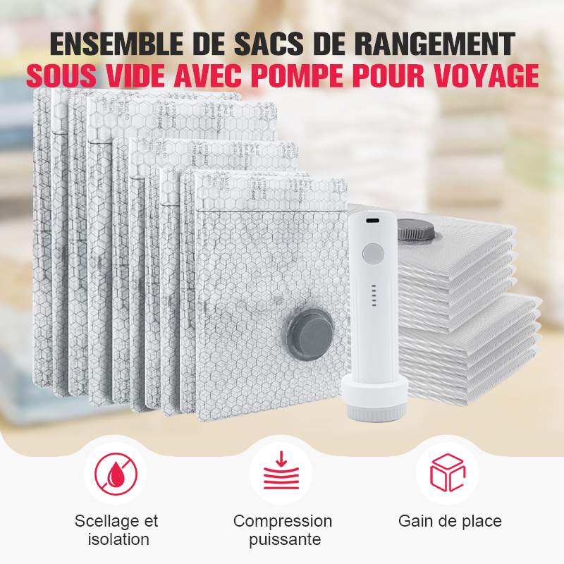 🧳✨ Ensemble Sacs Rangement Sous Vide 2026 UPGRADE | Voyage + Pompe Portable | Qualité Supérieure 💎